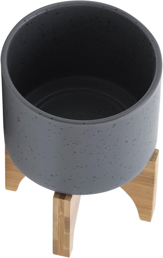 Sagebrook Home Modern Ceramic Planter with Stand - Stoneware Indoor/Outdoor Flower Pot - Minimalist Home & Garden Decor - 7" Gray