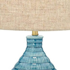 360 Lighting Kayley Mid Century Modern Coastal Table Lamp Textured Ceramic 24" High Sky Blue Glaze Linen Fabric Tapered Drum Shade for Living Room Bedroom House Bedside Nightstand Home
