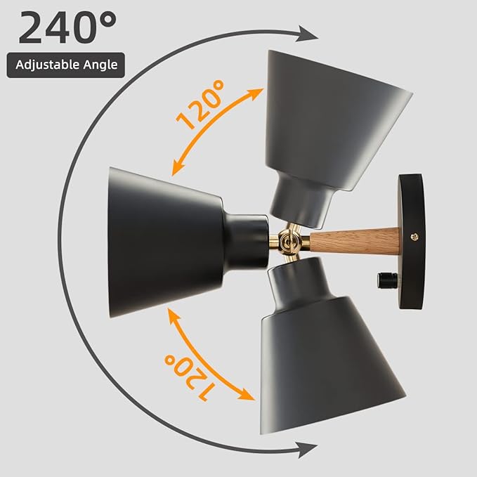 ClanKin Wall Sconces Lighting Fixture Set of 2, Bedside Wall Mounted Reading Lamp with On-Off Switch for Industrial Bedroom, Bathroom Hallway Living Room(2Pack-Black with Swtich)
