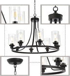 MELUCEE Black Chandelier 8 Lights, Kitchen Island Lighting Industrial Chandelier with Clear Glass Shade, Farmhouse Pendant Light for Dining Room Living Room Bedroom
