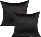 Velvet Throw Pillow Covers 16x16 Black Decorative Couch Cushion Cases Pillowcases Soft Solid Warm Cozy Square Home Decor for Sofa Chair Bedroom Car Set of 2 pieces, 16"x16