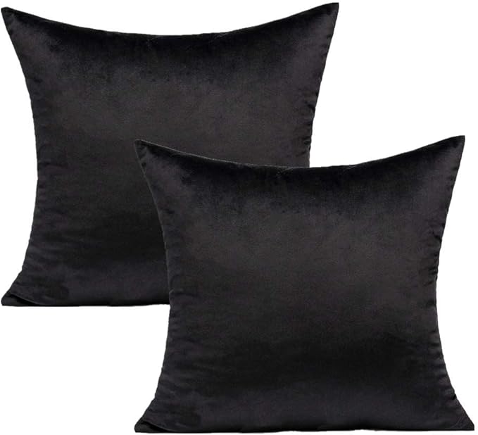 Black Couch Pillow Covers Velvet Throw Pillows 18X18 Decorative Cushion Covers Soft Solid Cozy Square Pillowcases Home Decor for Sofa Bedroom Car Set of 2
