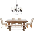 MELUCEE 6-Light Glass Chandelier Farmhouse Lighting, Kitchen Island Lighting Dining Room Light Fixtures Hanging Glass Pendant Light Oil Rubbed Bronze Finished