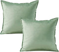 VAKADO Throw Pillow Covers 18x18 Set of 2 Sage Green Velvet Decor Decorative Couch Cushion Euro with Fringe Pillowcases Home Bed Decoration for Sofa Bedroom Office Indoor