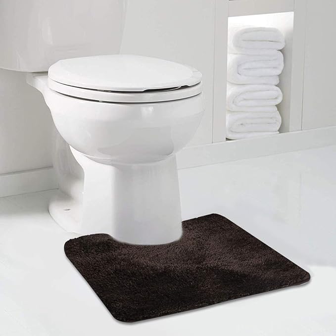 Walensee Contour Rug (20x24, Brown) Non Slip Bath Mat, Soft Microfiber Shaggy Mat, Machine Washable U Shape Toilet Rug