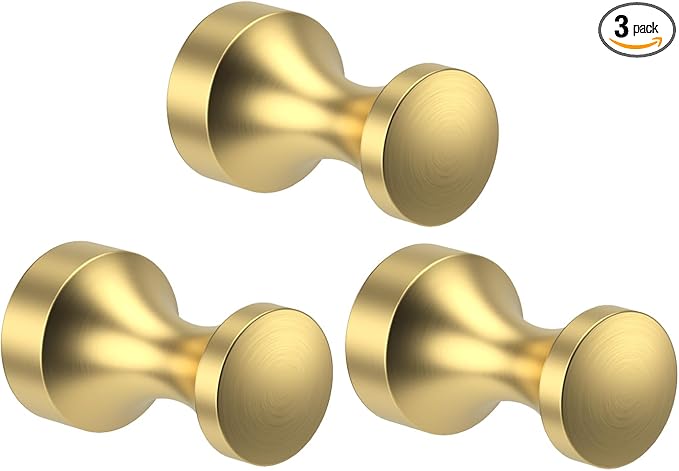 Epock Towel Hooks for Bathrooms Set of 3, Screw-in Stainless Steel Robe Coat Clothes Hook Bathroom & Kitchen Round Style Small Wall Hooks Rustproof -Brushed Gold