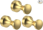 Epock Towel Hooks for Bathrooms Set of 3, Screw-in Stainless Steel Robe Coat Clothes Hook Bathroom & Kitchen Round Style Small Wall Hooks Rustproof -Brushed Gold