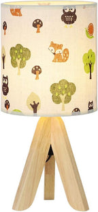 HAITRAL Tripod Table Lamp - Kids Nightstand Lamp with Fabric Cartoon Lampshade for Bedrooms and Living Room