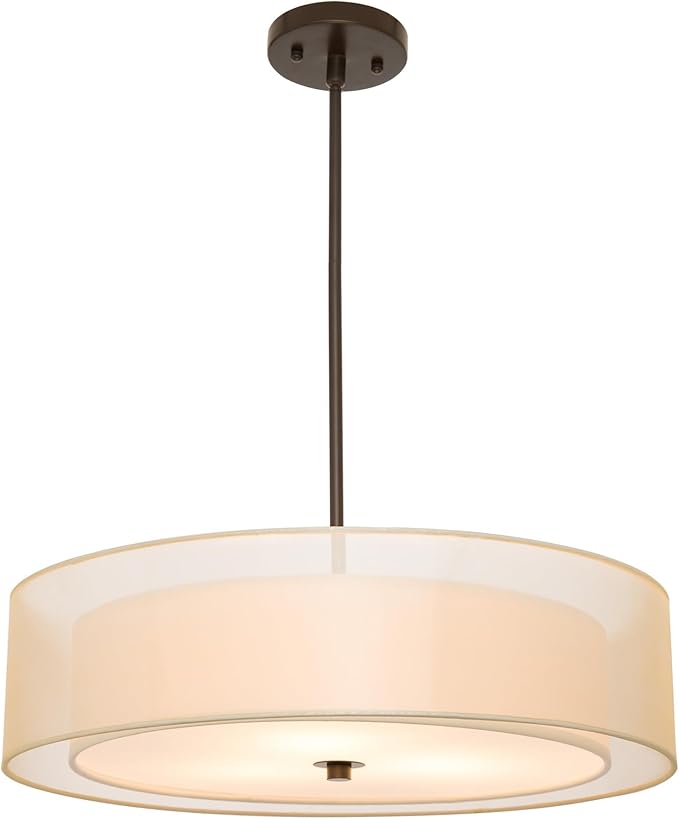 VONLUCE 3-Light Drum Chandeliers, 20" Pendant Light Fixture with 2-Layer Fabric Shade E26 Bases, Adjustable Swivel Joint Hanging Light Fixture for Bedroom Living Room Kitchen Hallway, Matte Black