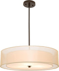 VONLUCE 3-Light Drum Chandeliers, 20" Pendant Light Fixture with 2-Layer Fabric Shade E26 Bases, Adjustable Swivel Joint Hanging Light Fixture for Bedroom Living Room Kitchen Hallway, Matte Black