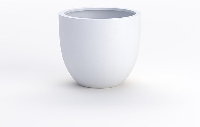 DTY Signature Mount Belford Lightweight and Durable Modern Fiberstone Egg Shaped Planter for Indoor Outdoor Drainage Hole & Rubber Plug Weather Resistant, 10" H x 12" Dia, 10" Opening - Small, White