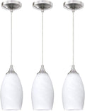 3 Pack 1 Light Indoor Mini Hanging Kitchen Island Pendant Lamps 4.75" Handcrafted Frosted Glass Chandelier Shade Brushed Nickel Finish Bar Dining Room Over Sink
