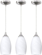3 Pack 1 Light Indoor Mini Hanging Kitchen Island Pendant Lamps 4.75" Handcrafted Frosted Glass Chandelier Shade Brushed Nickel Finish Bar Dining Room Over Sink