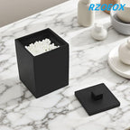 Q-tip Holder Square Cotton Swab Holder with Lid Resin Cotton Ball Canister Jar Cosmetics Makeup Countertop Organizer Containers Canister Apothecary Jar, Matte Black