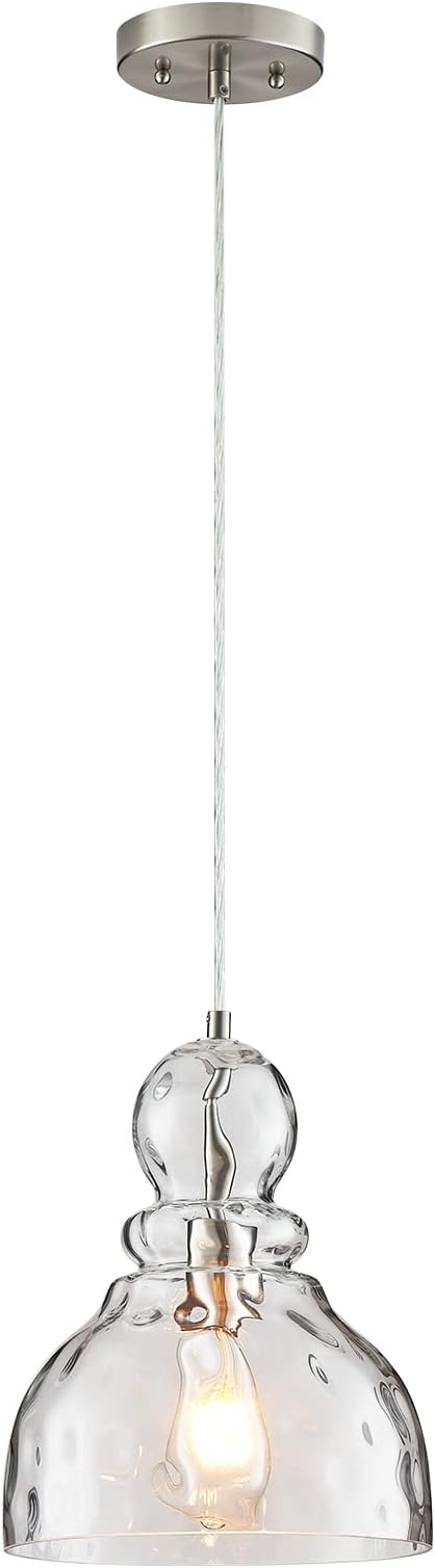 Brushed Nickel Pendant Light for Kitchen Island Hammered Glass Pendant Island Light 10inch Modern Glass Pendant Lights for Kitchen Sink Dining Room Hallway Entrance
