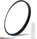 20 Inch Large LED Flush Mount Ceiling Light with Remote,40W,4350LM,3000K-6000K Selectable,Black Round Flat Panel Low Profile Ceiling Light Fixture for Kitchen,Bedroom,Hallway,Bathroom