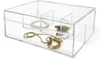 Isaac Jacobs 4-Compartment Clear Acrylic Organizer with Lid (6.7" L x 8.6" W x 3.4" H), Multi-Sectional Tray, Storage Solution for Makeup, School & Office Supplies (3 Small, 1 Large)