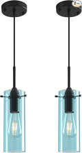 Blue Pendant Lights 2 Packs, Island Pendant Lights for Kitchen, Blown Glass Pendant Light Kitchen Island, Kitchen Pendant Light for Kitchen Island, Bedroom, Living Room, Bathroom