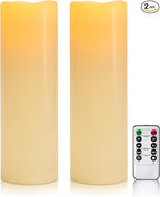 4" x 14" Ivory Large Waterproof Outdoor Flameless Candles Battery Operated LED Flickering Pillar Candles with Remote and Timer for Indoor Outdoor Lanterns, Long Lasting, Set of 2