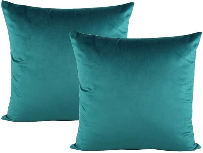 VAKADO 24x24 Teal Velvet Soft Solid Throw Pillow Covers Decorative Square Cushion Cases Home Decor for Couch Sofa Bedroom Car Set of 2