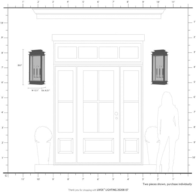 Livex 20208-04 Transitional Three Light Outdoor Wall Lantern from Princeton Collection in Black Finish