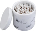 Cotton Swab Holder Round Qtip Holder with Lid, Bathroom White Marble Resin Cotton Ball Canister Jar Cosmetics Makeup Countertop Organizer Containers Canister Apothecary Jar Marblized