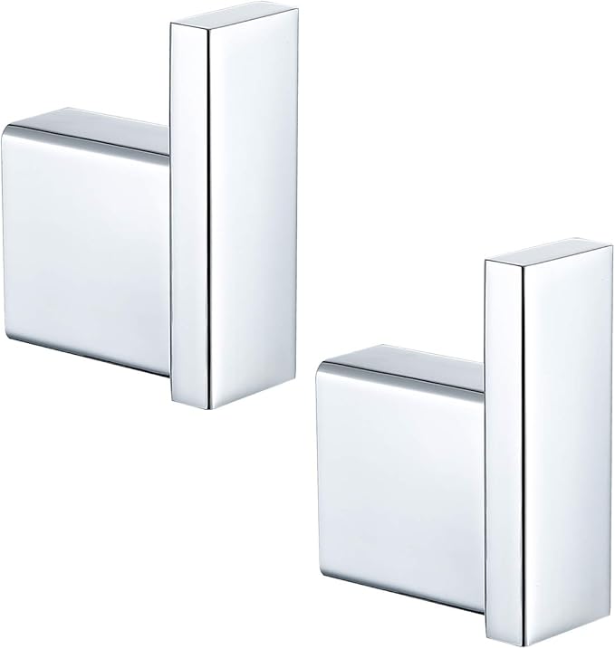 RANDOM Towel Hooks Bathroom Hardware Accessories Coat Hook 304 Stainless Steel Clothes Hook for Bath Kitchen Contemporary Hotel Style Wall Mounted 2 Pack. (Square, Chrome)