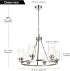 MELUCEE 6 Lights Round Chandelier Brushed Nickel Island Lighting Dining Room Lighting Fixtures Hanging Glass Pendant Light for Kitchen Living Room Bedroom