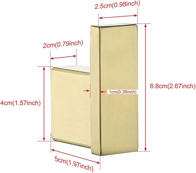 RANDOM Brushed Gold Towel Hook Modern Steel Clothes Rack Wall Mounted Coat Robe Clothes Hook for Bathroom Kitchen Home Garage 304 Stainless Steel Wall Hook 2 Pack 96009-8BG.