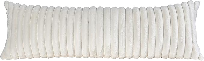 PANOD Super Soft Faux Fur Full Body Pillow Covers 21 X 54,Luxury Plush Coarse Stripes Decorative Long Pillow Covers Pillow Case Cushion Case for Couch Sofa Bed Livingroom Bedroom Farmhouse,White
