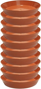 6 Inch (4.5 Inch Base) Case of 10 Plant Saucer - Terra Cotta Colored Polypropylene,Heavy Duty Indoor/Outdoor Tray and Drip Pan,Collects Flower Pot Excess Water