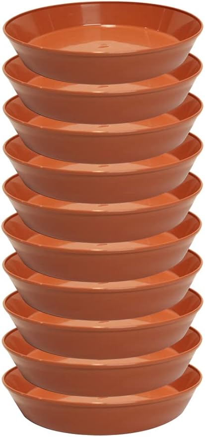 6 Inch (4.5 Inch Base) Case of 10 Plant Saucer - Terra Cotta Colored Polypropylene,Heavy Duty Indoor/Outdoor Tray and Drip Pan,Collects Flower Pot Excess Water