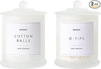 Qtip Holder & Cotton Pad Dispenser, Bathroom Organizer and Storage Canisters, 16oz Glass Apothecary Jars for Kitchen, Restroom - Home Decor, Room Decor Aesthetic (2 Pack, Frosted White)