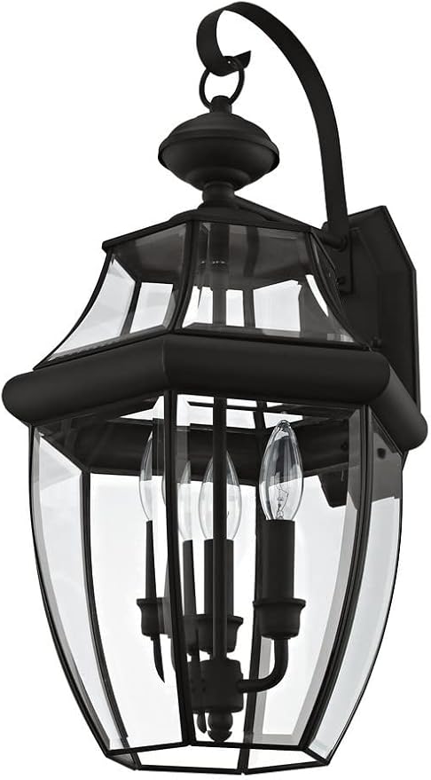 Livex Lighting 2351-07 Monterey 3 Light Outdoor Bronze Finish Solid Brass Wall Lantern with Clear Beveled Glass