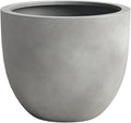 DTY Signature Mount Belford Lightweight and Durable Modern Fiberstone Egg Shaped Planter for Indoor Outdoor Drainage Hole & Rubber Plug Weather Resistant, 12" H x 15" Dia, 12.8" Opening - Medium, Gray