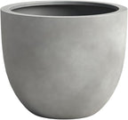 DTY Signature Mount Belford Lightweight and Durable Modern Fiberstone Egg Shaped Planter for Indoor Outdoor Drainage Hole & Rubber Plug Weather Resistant, 12" H x 15" Dia, 12.8" Opening - Medium, Gray