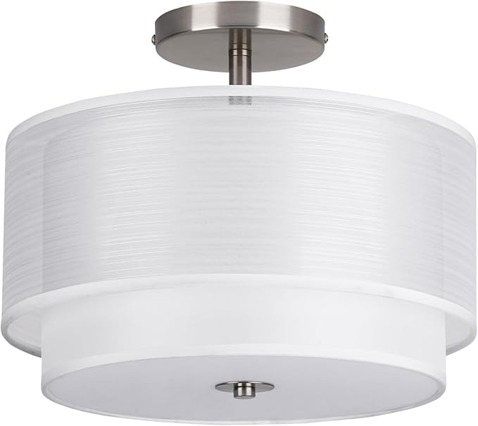 Semi Flush Mount Ceiling Light Fixture,Bedroom Ceiling Lights,12.6'' Light Fixtures Ceiling Mount,Drum Light Fixture,3-Light Modern Close to Ceiling Lamps for Living Room Dining Room Kitchen Entryway
