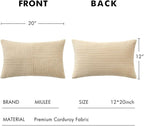 MIULEE Cream Corduroy Pillow Covers Pack of 2 Boho Decorative Spliced Throw Pillow Covers Soft Solid Couch Pillowcases Cross Patchwork Textured Cushion Covers for Living Room Bed Sofa 12x20 inch