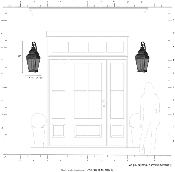 Livex Lighting 2605-07 Exeter 3-Light Outdoor Wall Lantern, Bronze