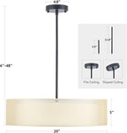 VONLUCE 3-Light Drum Chandeliers, 20" Pendant Light Fixture with 2-Layer Fabric Shade E26 Bases, Adjustable Swivel Joint Hanging Light Fixture for Bedroom Living Room Kitchen Hallway, Matte Black