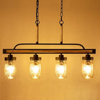 Wellmet Farmhouse Dining Room Chandelier, Black Mason Jar Chandelier Lighting Fixture for Kitchen Island, Dining Table, Rustic Linear Cluster Hanging Pendant Light, Faux Wood with Glass Shade