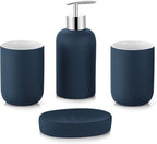 DUFU Blue Bathroom Accessory Set 4 Pieces, Ceramic Bathroom Set for Bathroom Decor, Accesorios para Baños, Blue Bathroom Accessories with Soap Dispenser, Soap Dish and 2 Tumbler