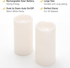 NURADA Large Outdoor Solar Candles Waterproof - 8" x 4" Rechargeable Solar Powered Flameless LED Pillar Flickering Candle for Patio Porch Lanterns Decor - Ivory White Set of 2