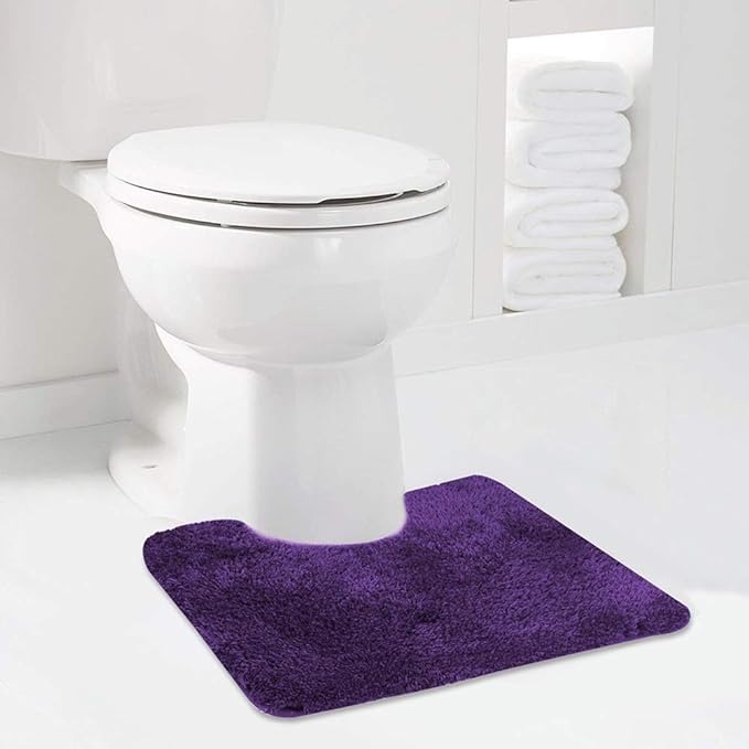 Walensee Contour Rug (20x24, Dark Purple) Non Slip Bath Mat for Bathroom - Water Absorbent Soft Microfiber Shaggy Mat Machine Washable U Shape Toilet Rug