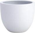 DTY Signature Mount Belford Lightweight and Durable Modern Fiberstone Egg Shaped Planter for Indoor/Outdoor Drainage Hole & Rubber Plug Weather Resistant 12" H x 15" Dia, 12.8" Opening - Medium, White