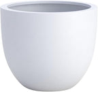 DTY Signature Mount Belford Lightweight and Durable Modern Fiberstone Egg Shaped Planter for Indoor/Outdoor Drainage Hole & Rubber Plug Weather Resistant 12" H x 15" Dia, 12.8" Opening - Medium, White