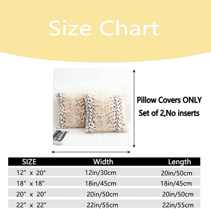 Throw Pillows Covers 20x20, Fluffy Animal Fur Pillow Cover Snow Leopard Cheetah Print Decorative Accent Cushion Covers Pillowcases for Couch Sofa Bedroom Living Room, Beige