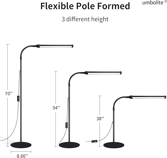 Lash Light, LED Floor Lamp, Reading Floor Lamp, Adjustable Gooseneck, 3 Heights, 10W Dual Brightness, Portable Standing Lamp for Eyelash Extensions, Makeup, Office
