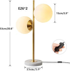 KCO Lighting Mid-Century Modern Table Lamp 2-Light Frosted Glass Globe Desk Lamp with Brushed Brass Finished Nightstand Bedside Lamp