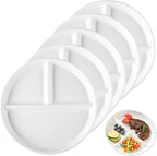 (5 Pack) Portion Control Plate for Balanced Eating, 9" Unbreakable Divided Plates,3 Compartment Plates, Reusable Plastic Plates, BPA Free for Kids Adults (White)